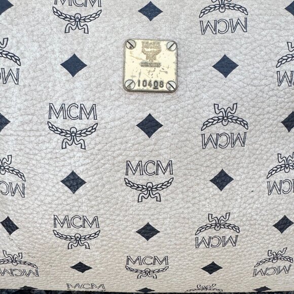 MCM Portuna Medium Visetos Beige Coated Canvas Flat Pouch Crossbody Clutch Bag - Picture 10 of 13